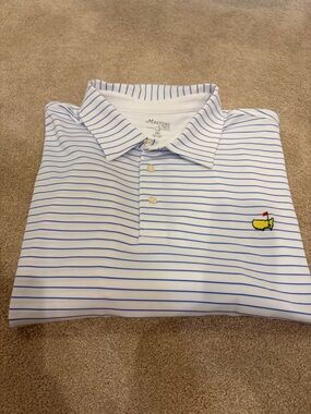 Masters Tech White & Blue Striped Polo Shirt